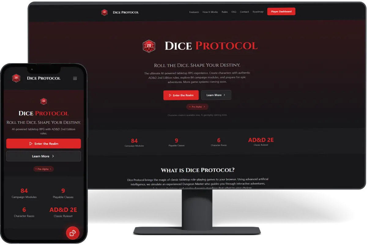 Dice Protocol - AI-Powered TTRPG Platform Website